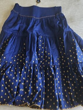 Valdrome France Skirt US Sz 4 Blue Yellow Provençal Vintage Cotton Tiered Skirt